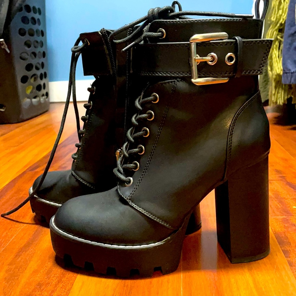 Black Heeled lace up boots
